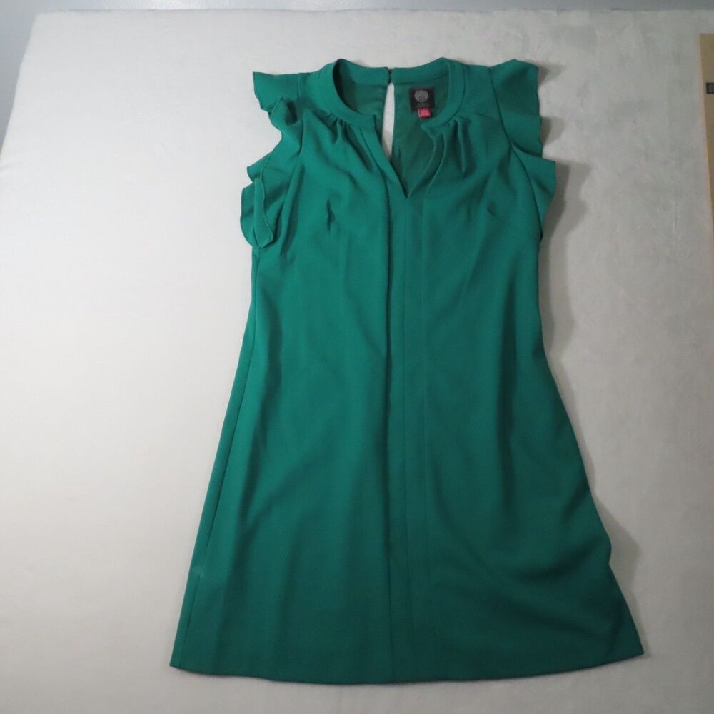 Vince Camuto Emerald Green Ruffle Cap Sleeve Shift Dress Women's 10 Keyhole back